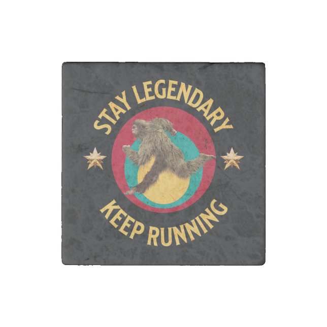 Funny Bigfoot Running Motivation Stone Magnet (Front)