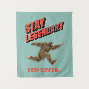 Funny Bigfoot Running Motivation Tapestry