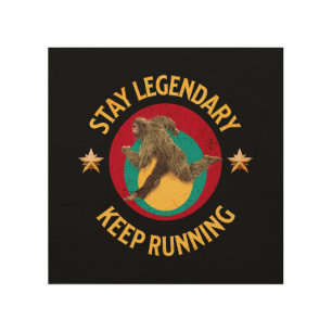 Funny Bigfoot Running Motivation Wood Wall Art