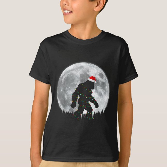 Funny Bigfoot Santa Moon Christmas Lights Xmas Sas T-Shirt (Front)