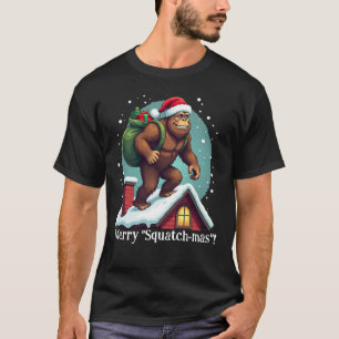 Funny Bigfoot Santa Rooftop Tee Merry Squatchmas