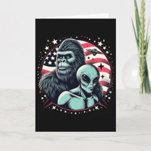 Funny Bigfoot Sasquatch Alien Amp Bigfoot Usa Flag Card