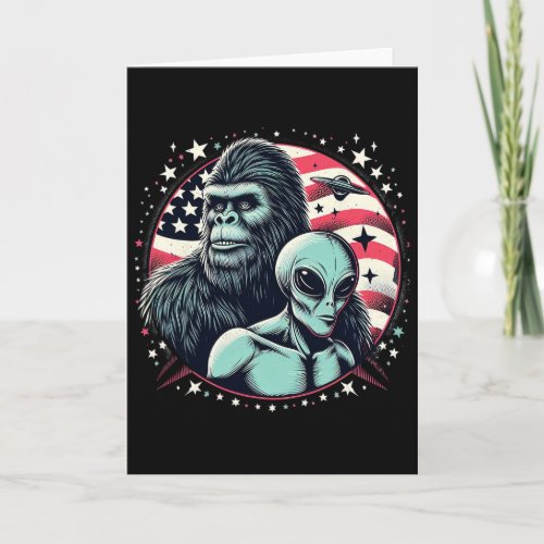 Funny Bigfoot Sasquatch Alien Amp Bigfoot Usa Flag Card