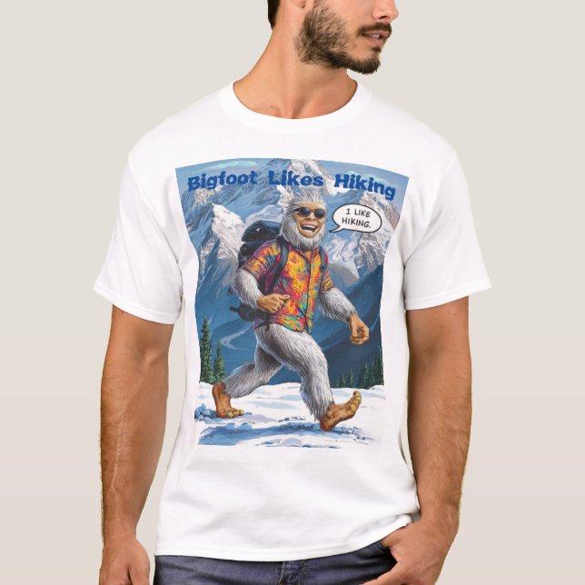 Funny Bigfoot Sasquatch Cool Yeti Loves Hiking T-Shirt (Front)