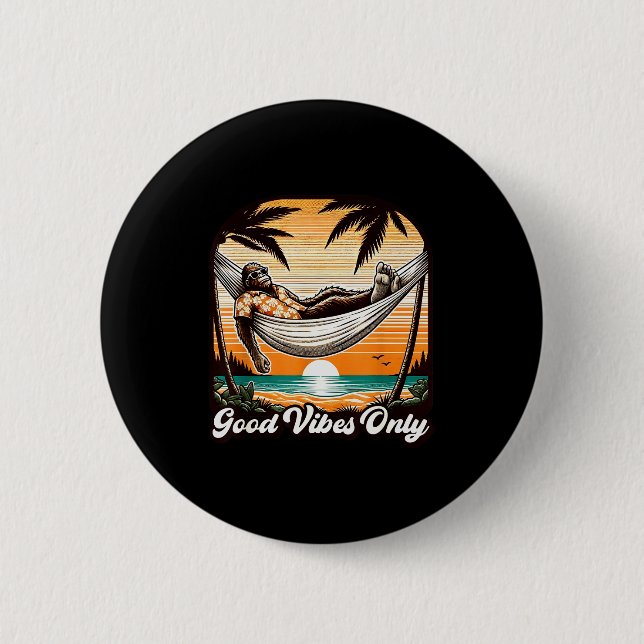 Funny Bigfoot Sasquatch Hawaiian Retro Beach Vacat Button (Front)