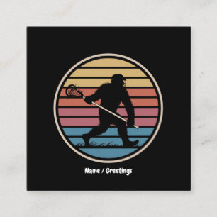 Funny Bigfoot Sasquatch Lacrosse Vintage Sunset Square Business Card