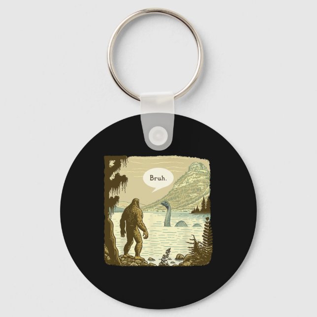 Funny Bigfoot Sasquatch Loch Ness Monster Introver Keychain (Front)