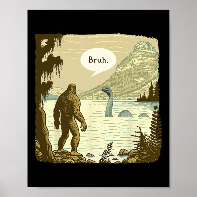 Funny Bigfoot Sasquatch Loch Ness Monster Introver Poster (Front)