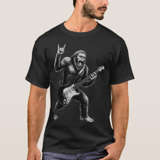 Funny Bigfoot Sasquatch Playing Guitar Rock And Ro T-Shirt