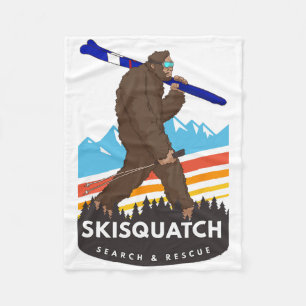 Funny Bigfoot Skiing Skisquatch Search And Rescue Fleece Blanket
