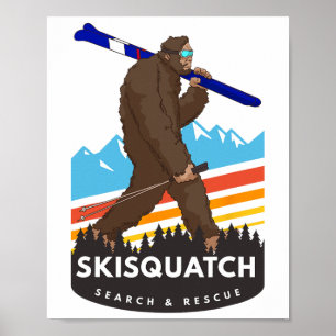 Funny Bigfoot Skiing Skisquatch Search And Rescue Poster