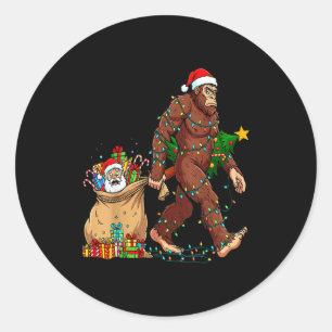 Funny Bigfoot Steals Santa & Xmas Tree - Chris Classic Round Sticker