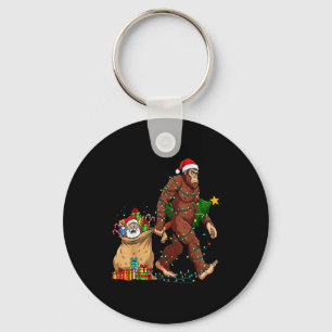 Funny Bigfoot Steals Santa & Xmas Tree - Chris Keychain