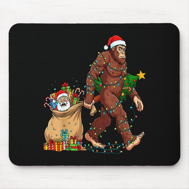 Funny Bigfoot Steals Santa &amp; Xmas Tree - Chris Mouse Pad (Front)