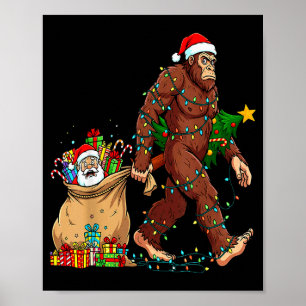Funny Bigfoot Steals Santa & Xmas Tree - Chris Poster