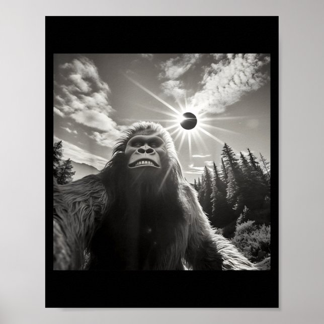 Funny Bigfoot Taking Selfie Solar Eclipse Poster (Front)
