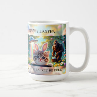 Funny Bigfoot UFO Easter | Cute Cat Bunny Selfie Coffee Mug