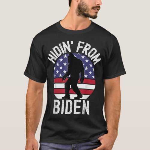 Funny Bigfoot USA Flag Anti Biden Hidin T_Shirt