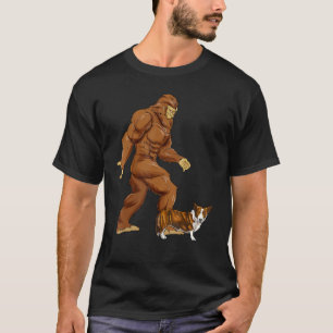Funny Bigfoot Walking Cardigan Welsh Corgi Sasquat T-Shirt