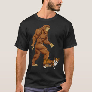 Funny Bigfoot Walking Cardigan Welsh Corgi Sasquat T-Shirt