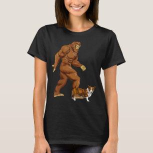 Funny Bigfoot Walking Cardigan Welsh Corgi Sasquat T-Shirt