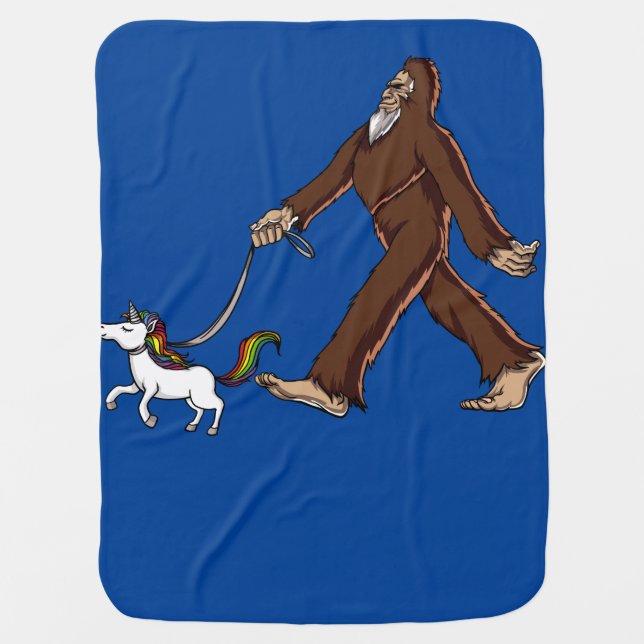 Funny Bigfoot Walking Magical Unicorn Baby Blanket (Front)