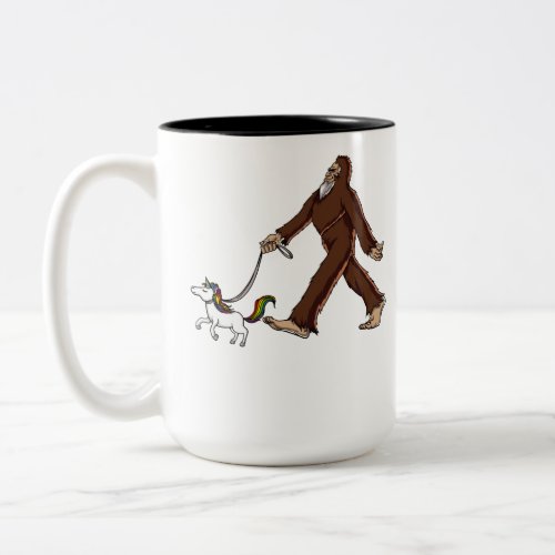 Funny Bigfoot Walking Magical Unicorn Two_Tone Coffee Mug