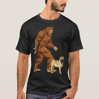 Funny Bigfoot Walking Pug Sasquatch Dog T-Shirt