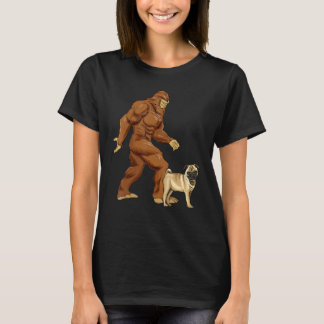 Funny Bigfoot Walking Pug Sasquatch Dog T-Shirt