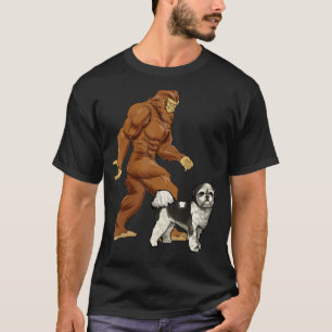 Funny Bigfoot Walking Shih Tzu Sasquatch Dog T-Shirt