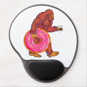 Funny Bigfoot Walking with Large Donut and Coffee Gel Mouse Pad