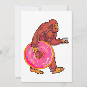 Funny Bigfoot Walking with Large Donut and Coffee Holiday Card