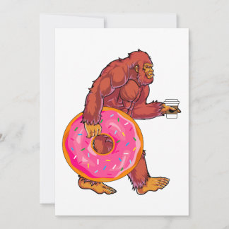 Funny Bigfoot Walking with Large Donut and Coffee Holiday Card