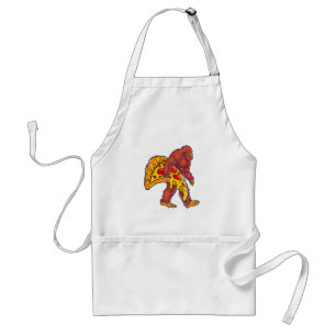 Funny Bigfoot Walking with Large Pizza Slice Adult Apron