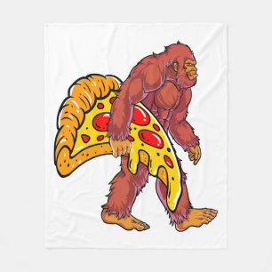 Funny Bigfoot Walking with Large Pizza Slice  Fleece Blanket
