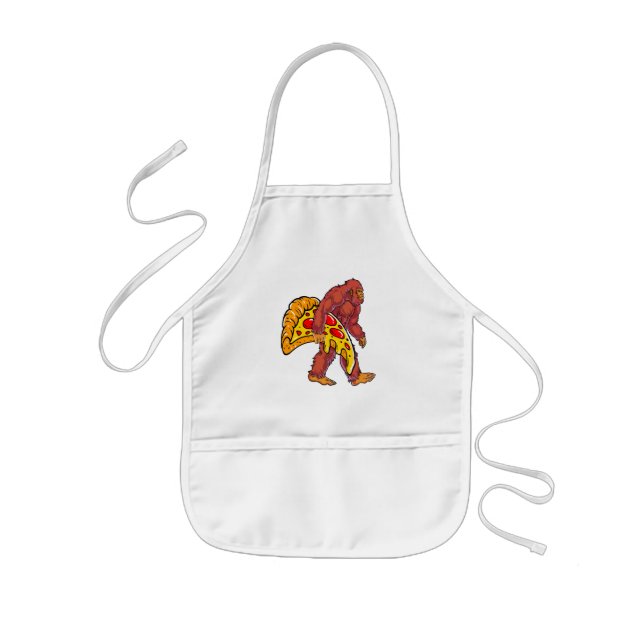 Funny Bigfoot Walking with Large Pizza Slice Kids' Apron (Front)