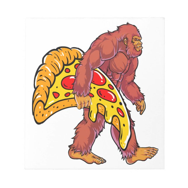 Funny Bigfoot Walking with Large Pizza Slice Notepad (Front)