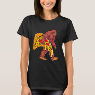 Funny Bigfoot Walking with Large Pizza Slice T-Shirt