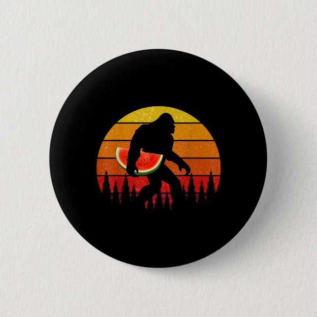 Funny Bigfoot With Watermelon Slice Melon Summer Button (Front)