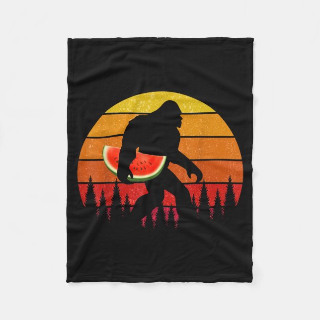 Funny Bigfoot With Watermelon Slice Melon Summer Fleece Blanket (Front)