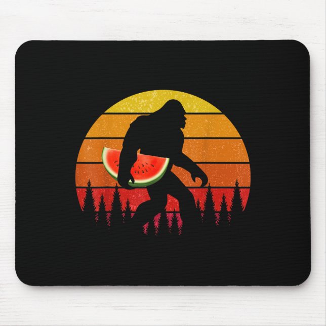 Funny Bigfoot With Watermelon Slice Melon Summer Mouse Pad (Front)