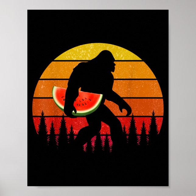 Funny Bigfoot With Watermelon Slice Melon Summer Poster (Front)