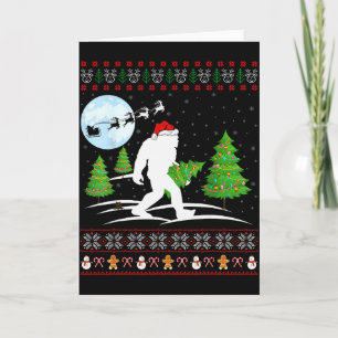 Funny Bigfoot Xmas Gift Santa Hat Ugly Bigfoot Chr Card