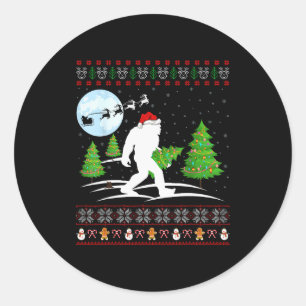 Funny Bigfoot Xmas Gift Santa Hat Ugly Bigfoot Chr Classic Round Sticker