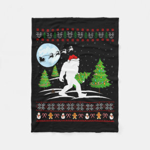 Funny Bigfoot Xmas Gift Santa Hat Ugly Bigfoot Chr Fleece Blanket
