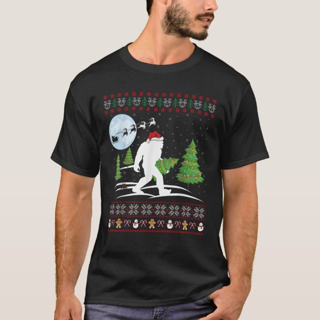 Funny Bigfoot Xmas Gift Santa Hat Ugly Bigfoot Chr T-Shirt (Front)