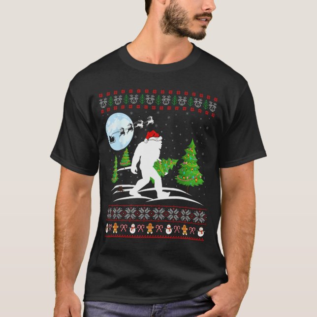 Funny Bigfoot Xmas Gift Santa Hat Ugly Bigfoot Chr T-Shirt (Front)
