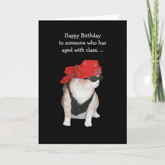 Funny Biker Cat Birthday Card (Front)
