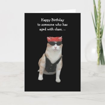 Funny Biker Cat Birthday Card by myrtieshuman at Zazzle