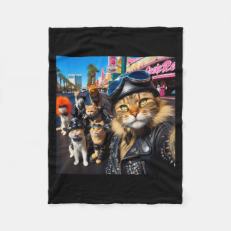 Funny Biker Cats Gangster Cats Street Motorcycle C Fleece Blanket